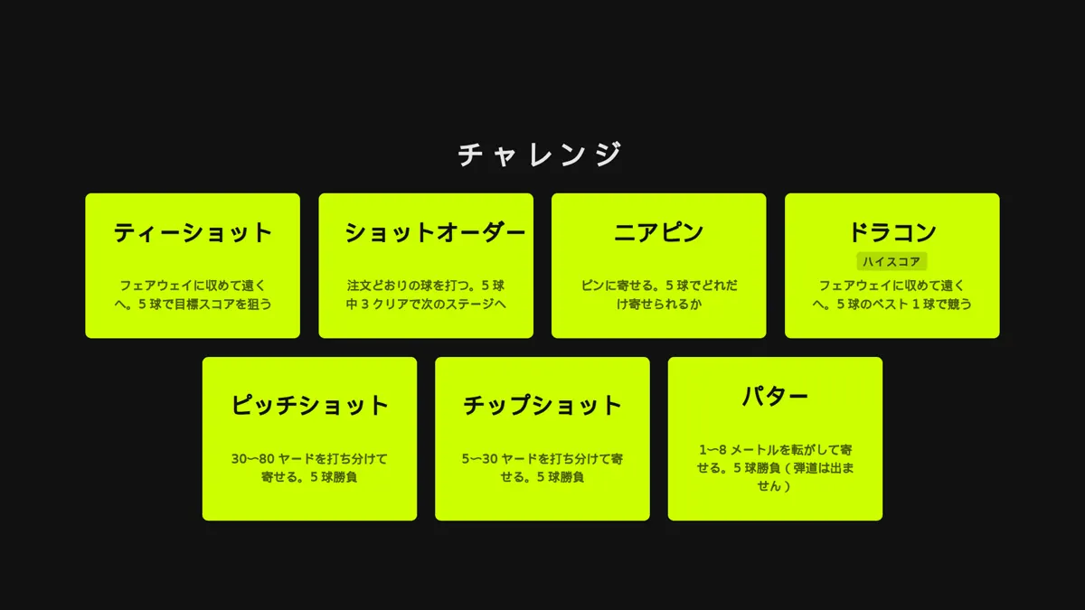 ドラコンやニアピンなど、ミニゲームの選択画面